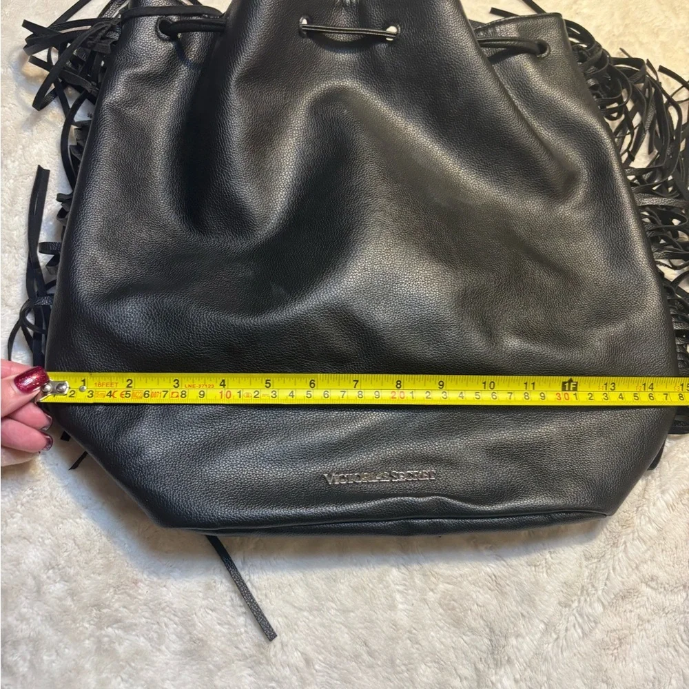 Victoria's Secret Backpack Tote Limited Edition Black Fringe Faux Leather